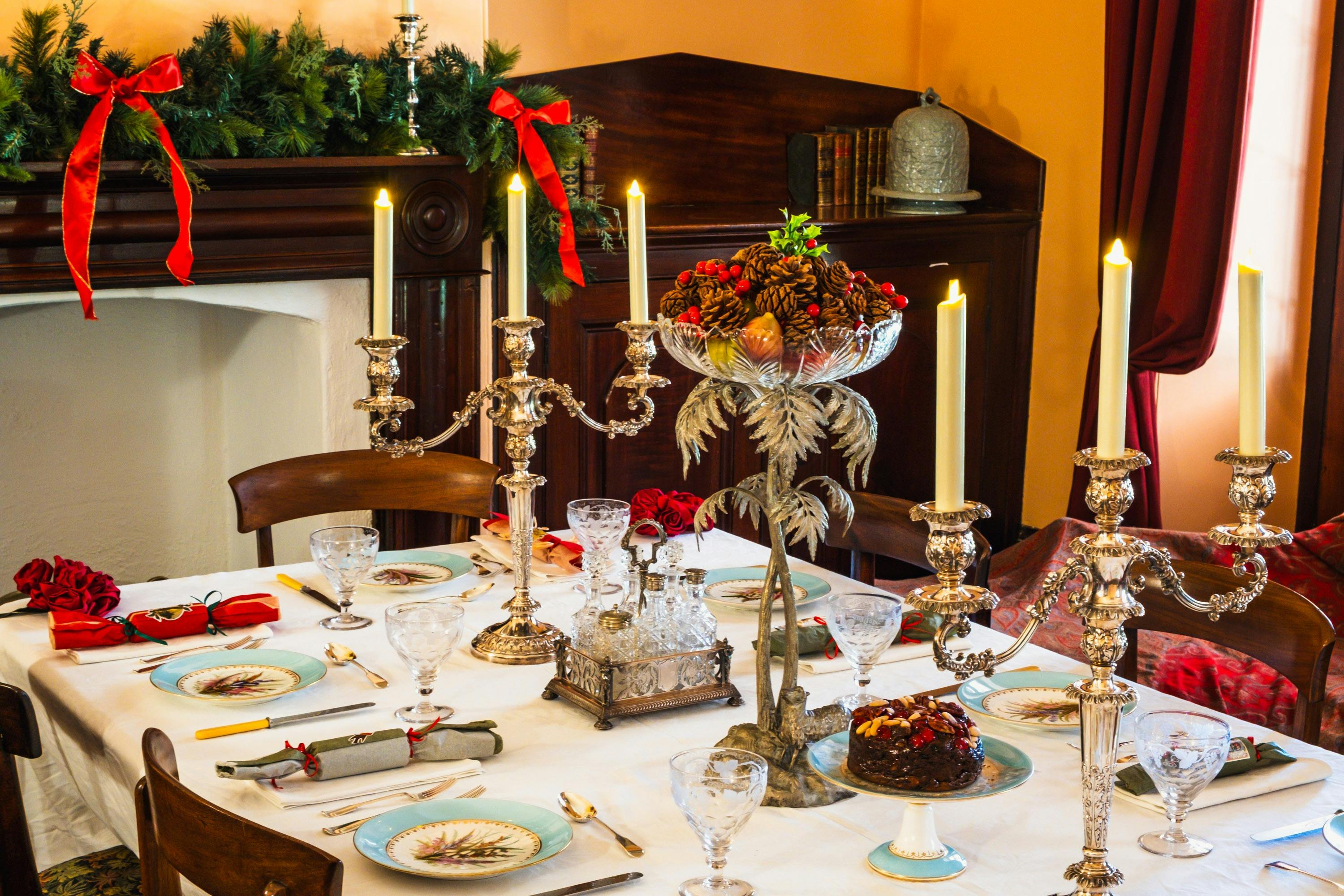 Victorian era Christmas setting on table at Lanyon Homestead