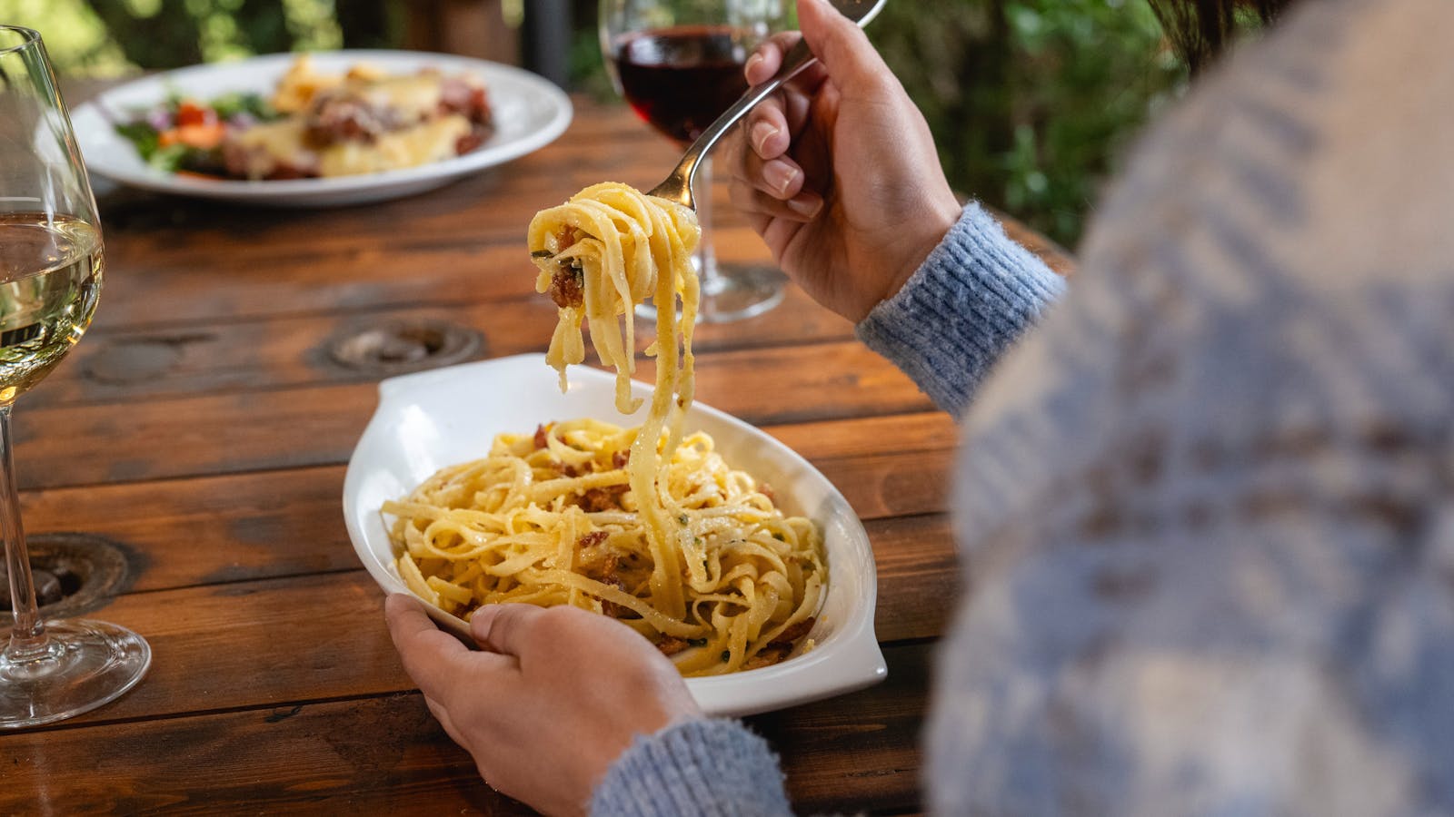 Enjoy a delectable meal at Maydena Eats, featuring freshly made pasta and fine wine.