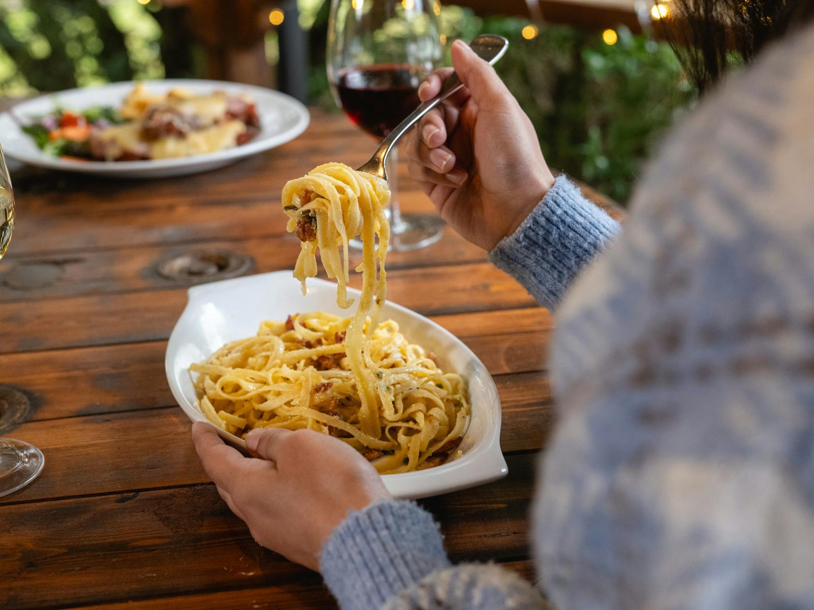 Enjoy a delectable meal at Maydena Eats, featuring freshly made pasta and fine wine.
