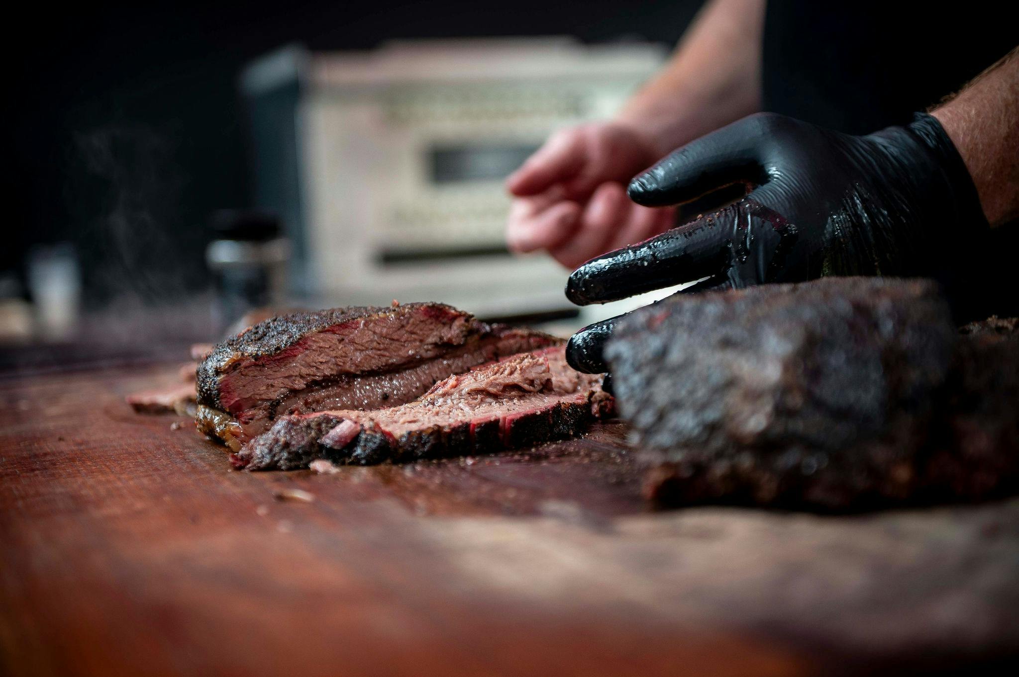 Brisket being cut