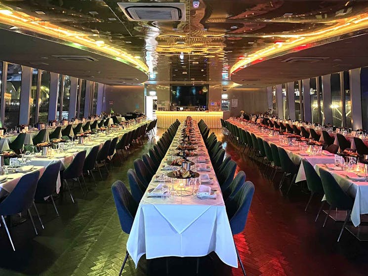 Reserved table with full waiter service on the Clearview dinner cruise.