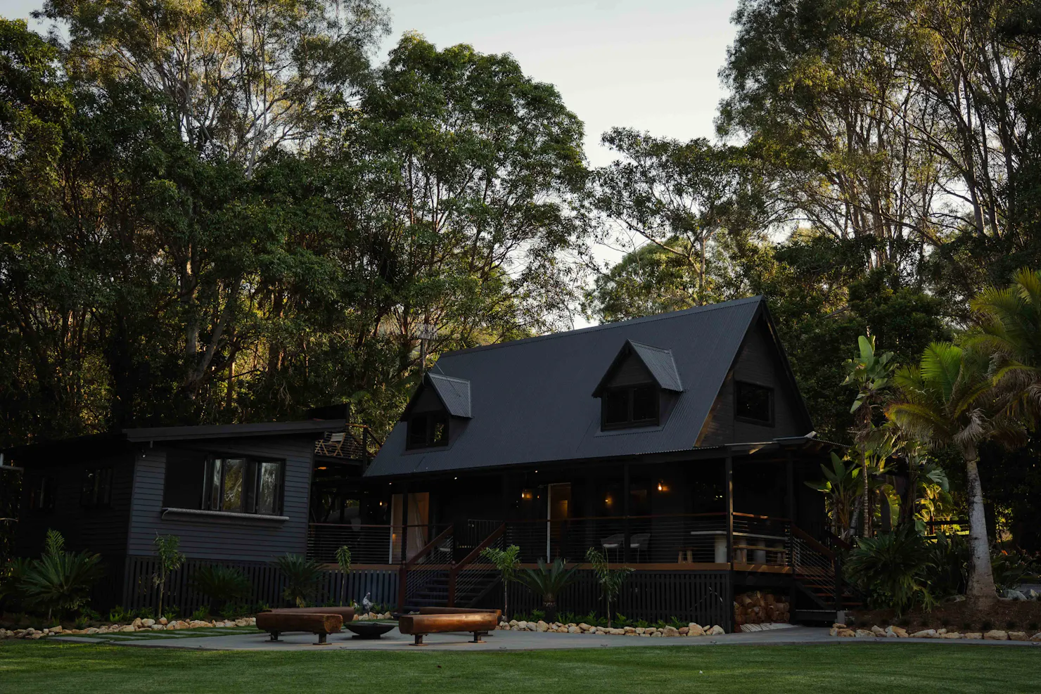 Main house with entertainment room adjoining with outdoor fire pit