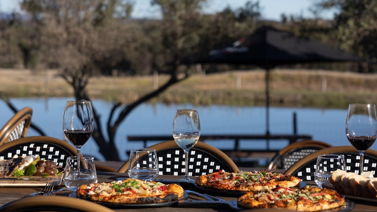 Lunch overlooking the water at Balancing Heart Vineyard on the Granite Belt, South-East Queensland