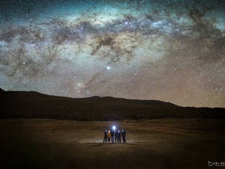 A portrait of a group of photographers with the Milky Way in background