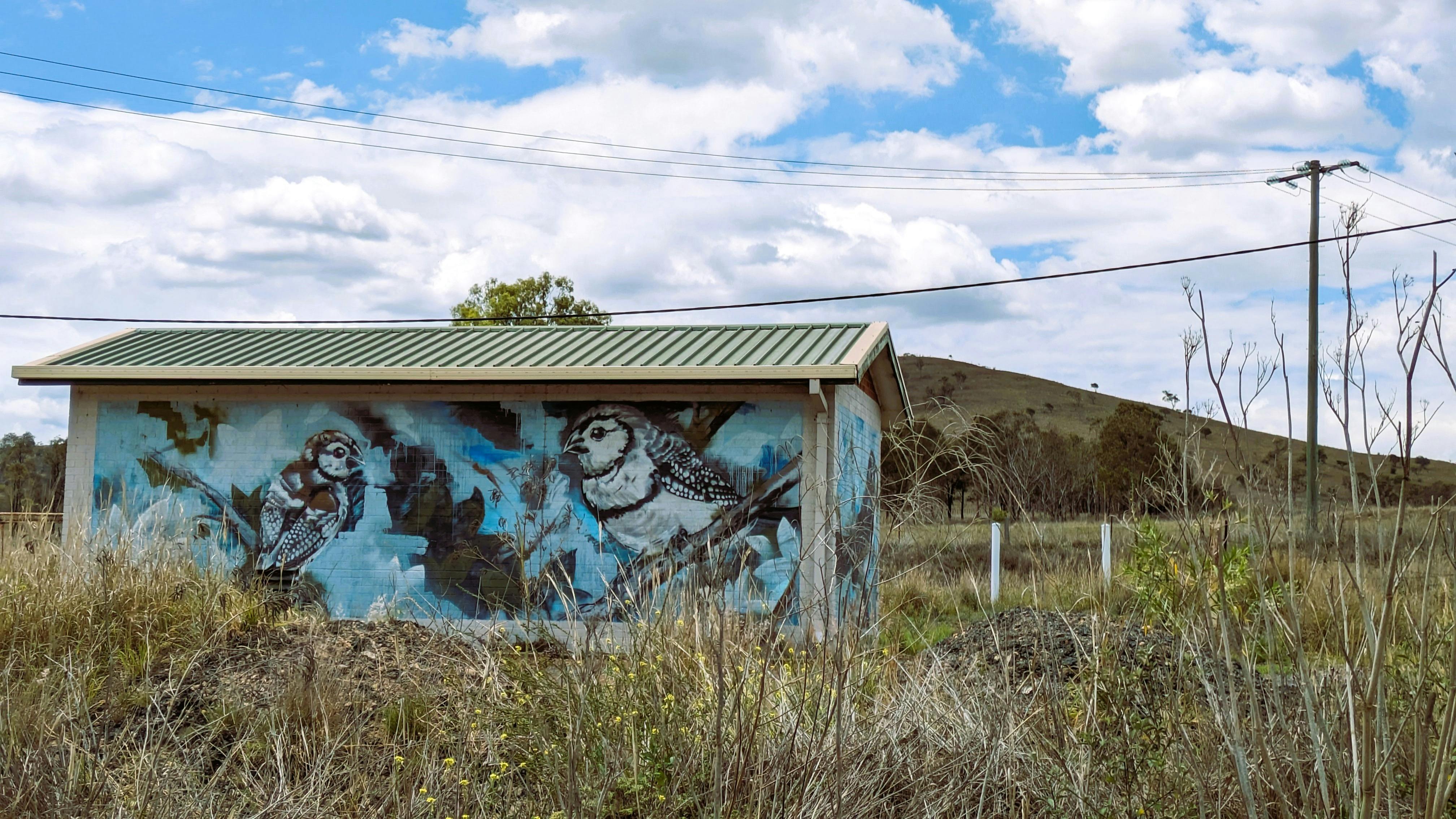 Signal station mural with birds