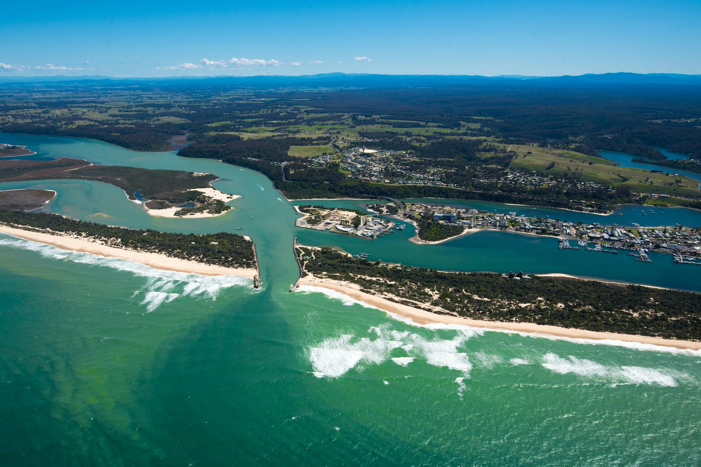 View of The Entrance, Lakes Entrance township and Ninety Mile Beach