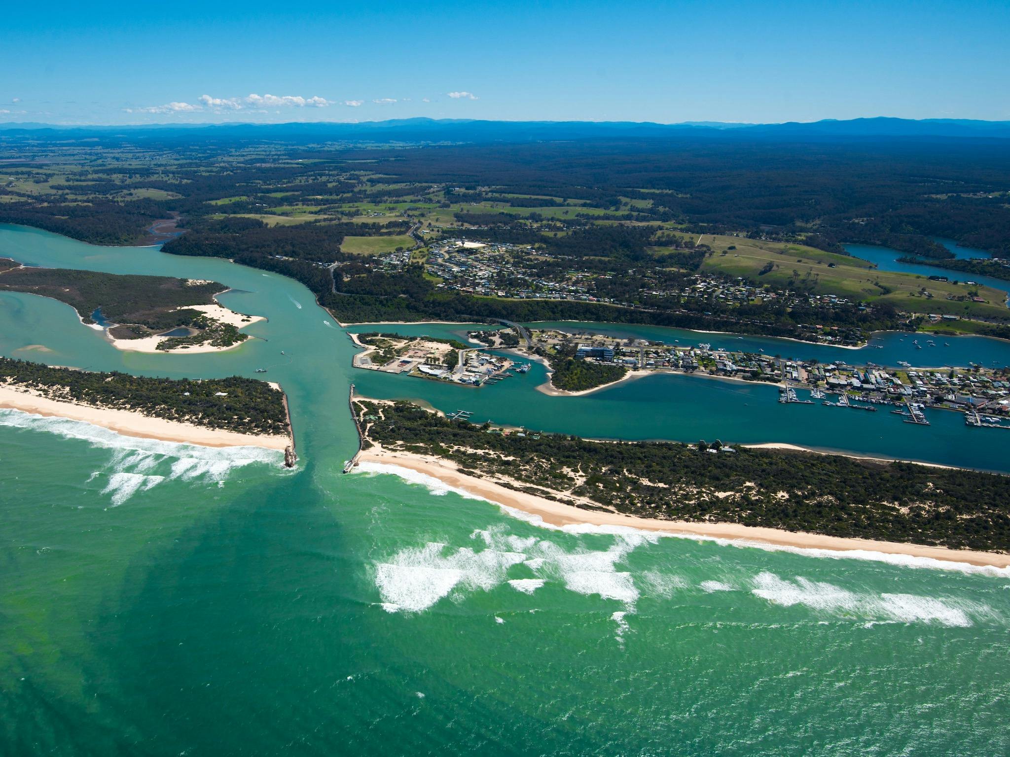 View of The Entrance, Lakes Entrance township and Ninety Mile Beach