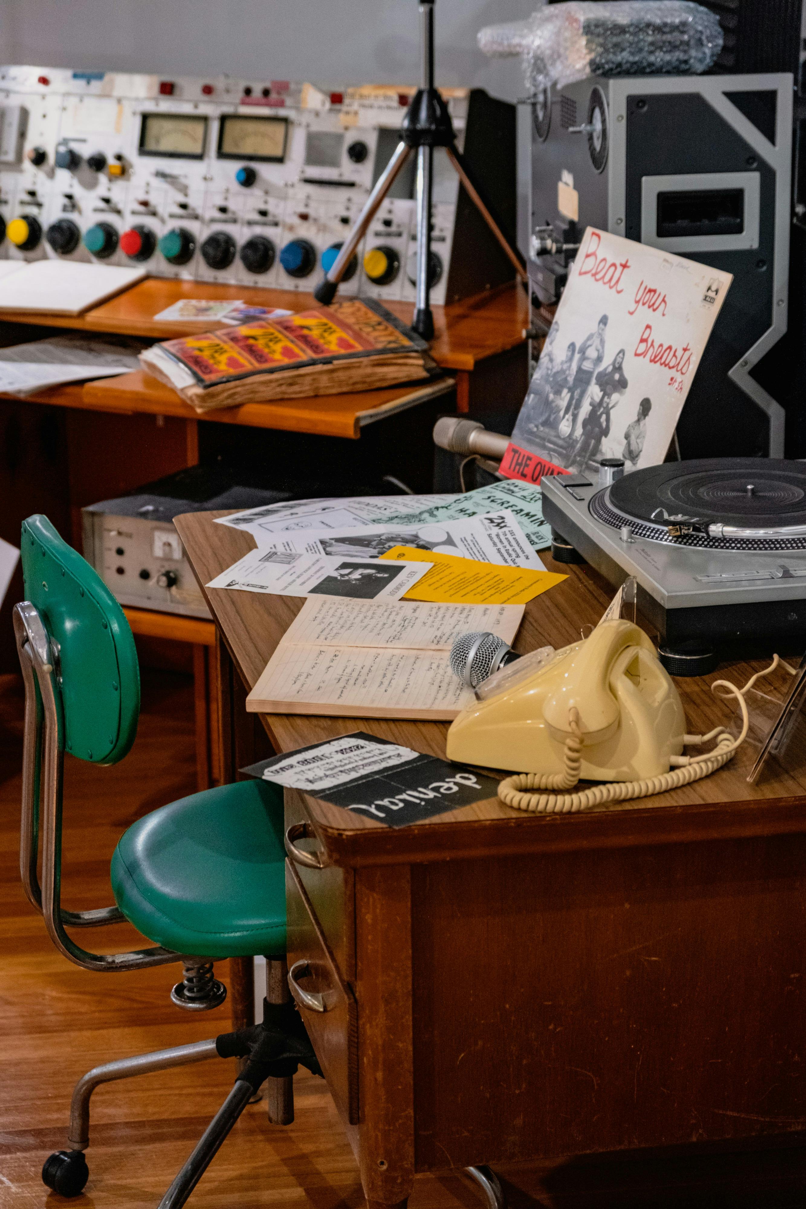 A mock 2XX radio studio on display 2XX People-Powered Radio - Celebrating 50 years at CMAG