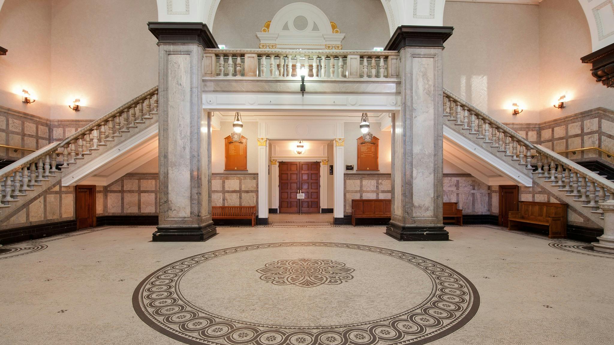 Brisbane City Hall foyer with marble staircase