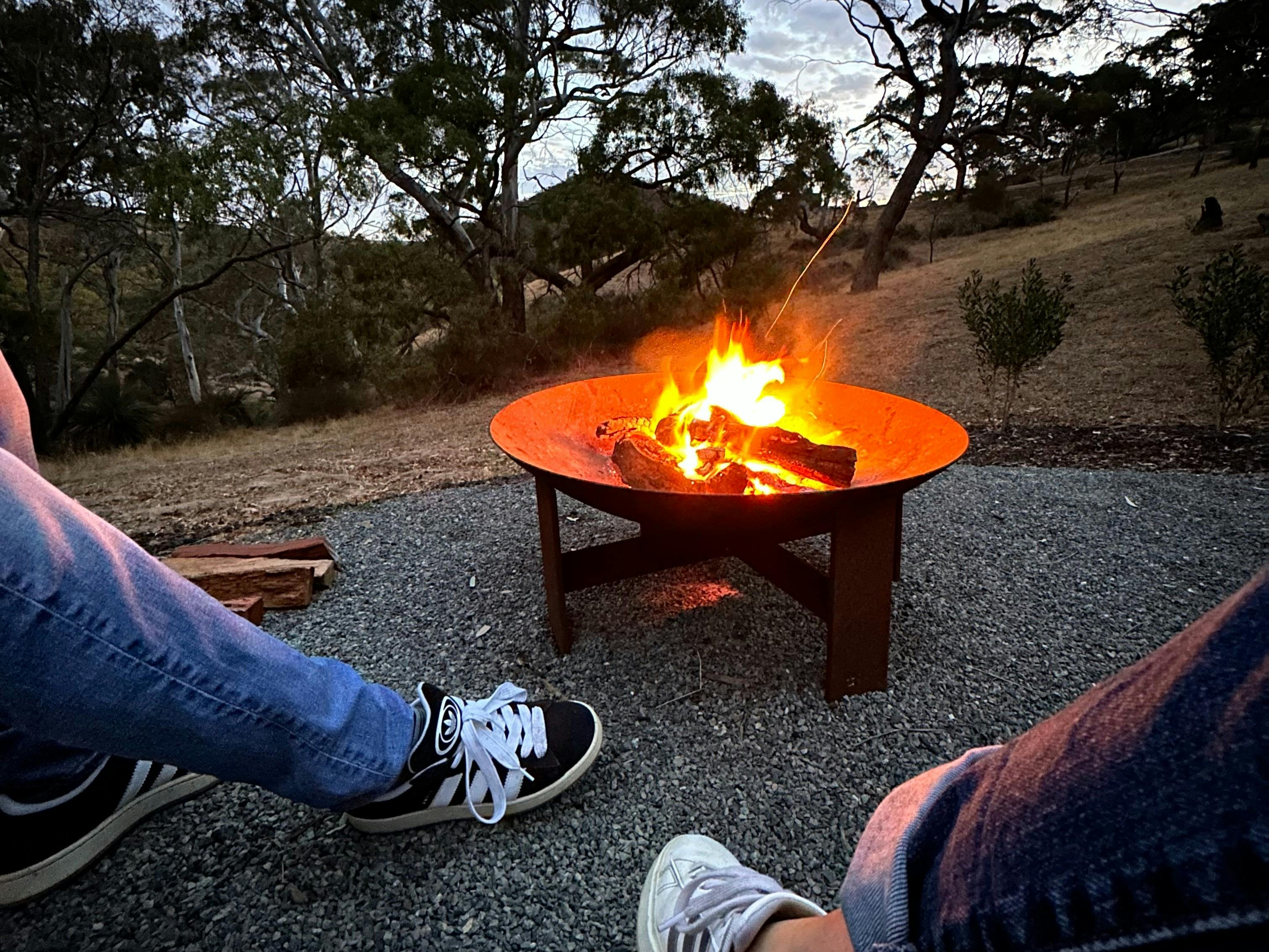 Outdoor wood fire pit Kaiser Ridge eco stay Barossa Valley South Australia