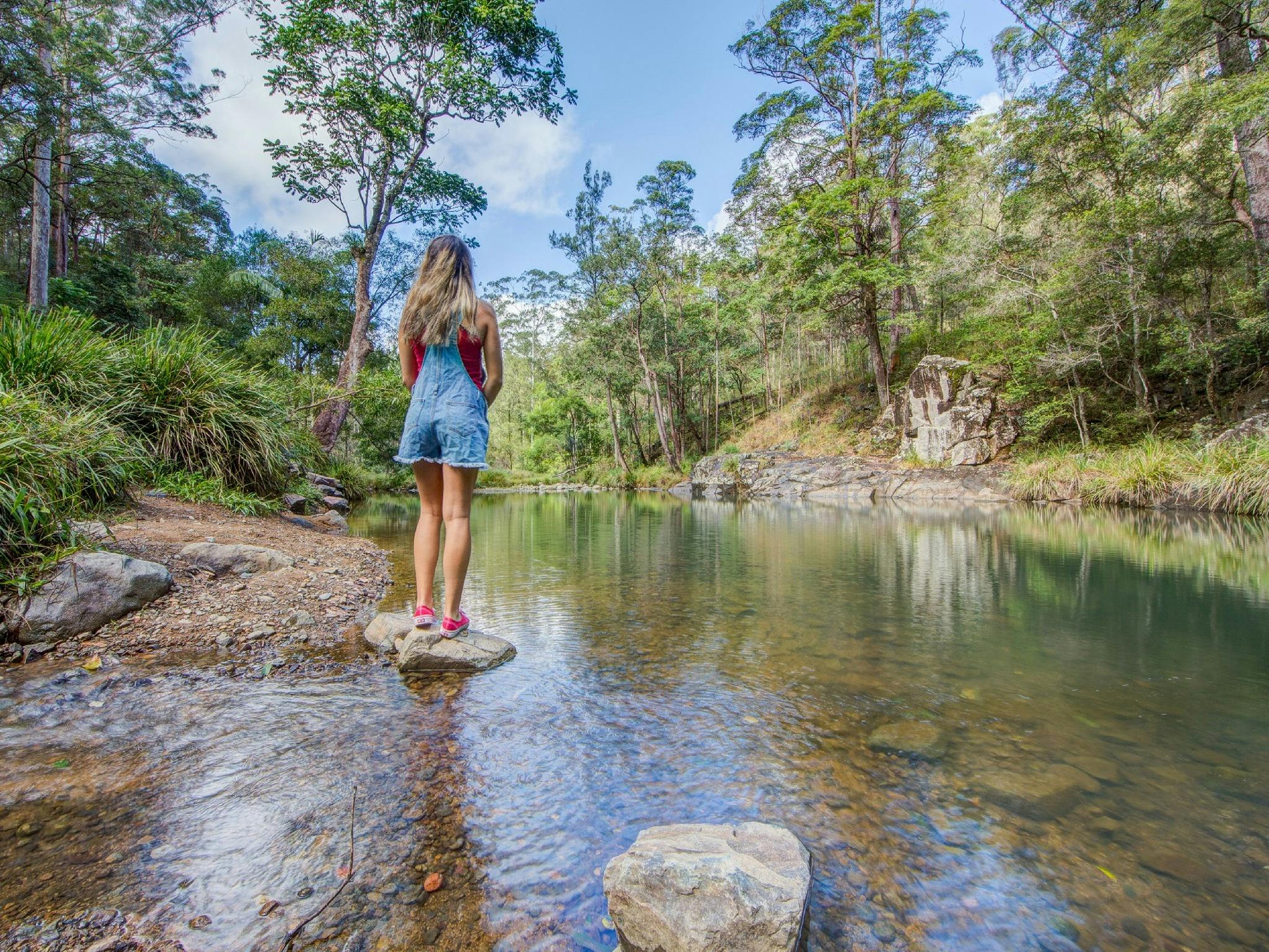 Young girl standing on a rock overlooking the water at Stony Creek Young girl standing on a rock overlooking the water at Stony Creek