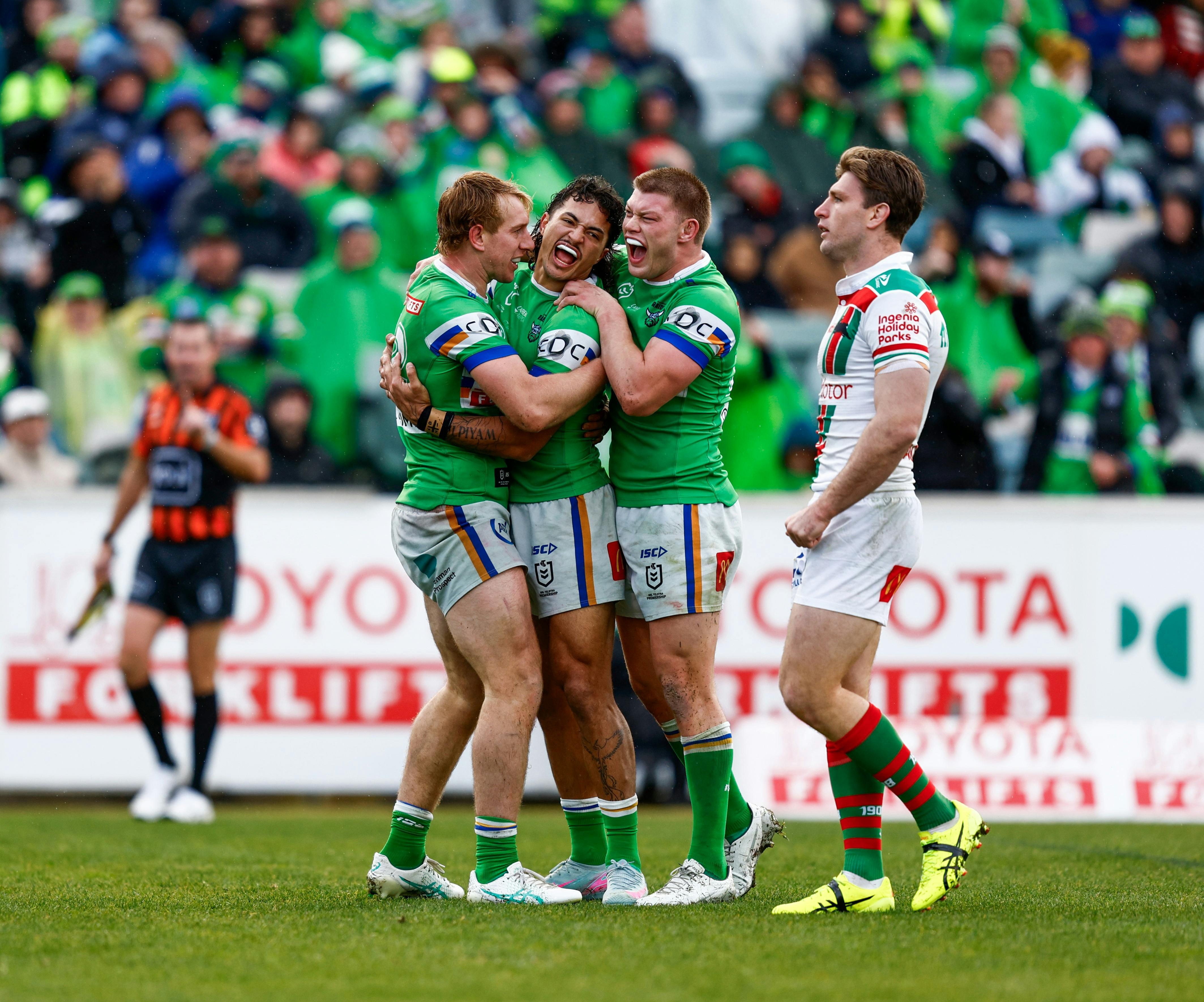 Canberra Raiders team celebration.