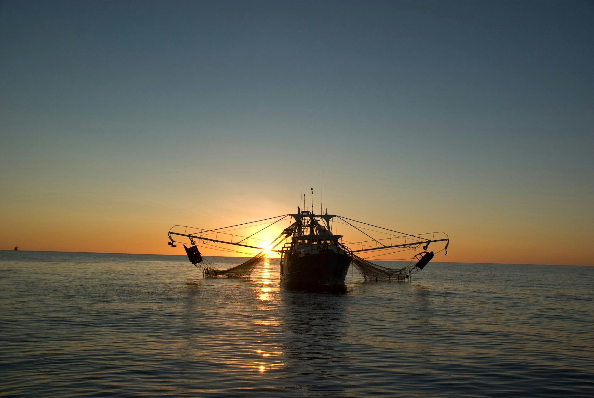 Prawn Vessel at sun rise on the ocean
