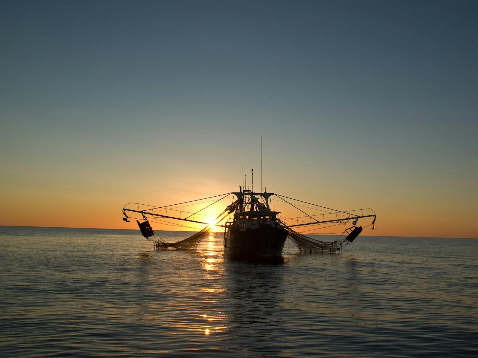 Prawn Vessel at sun rise on the ocean