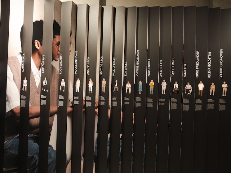 Lenticular wall of Holocaust survivors from the Sydney Jewish Museum