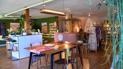 Local furniture maker Curious Tales featured throughout the store.