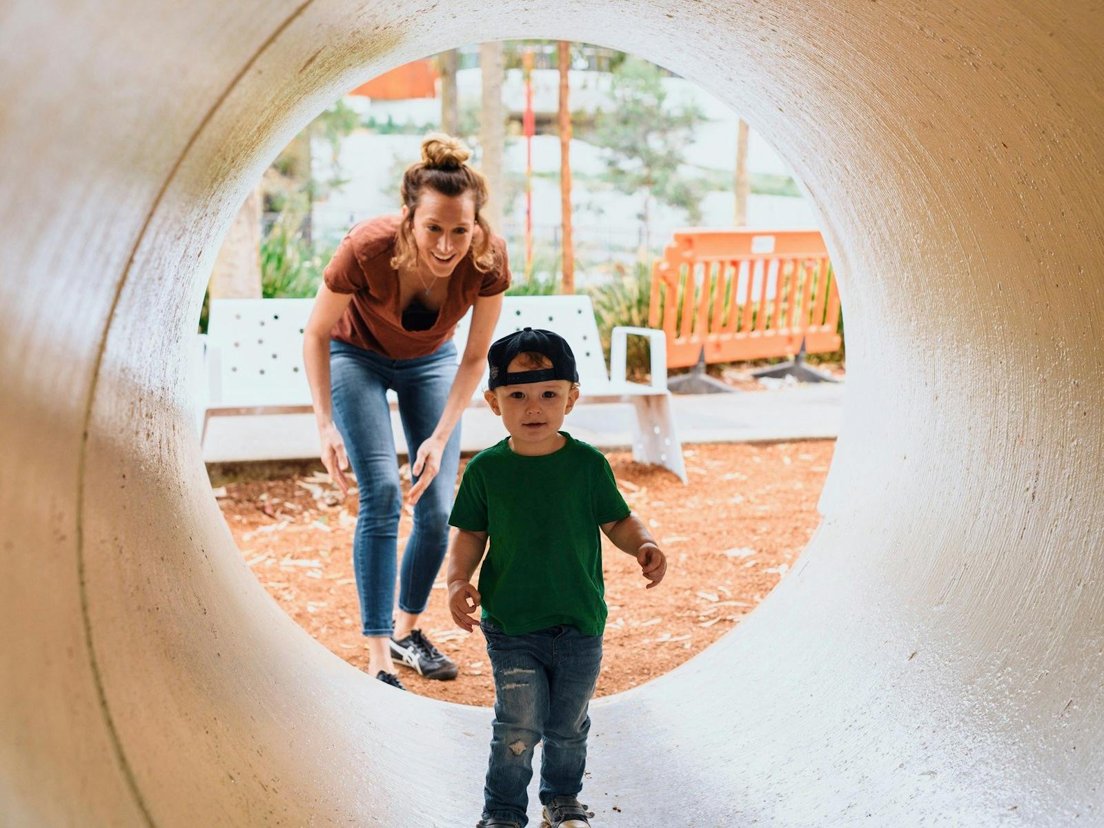 Young boy having a fun day out at The Playground, Darling Quarter
