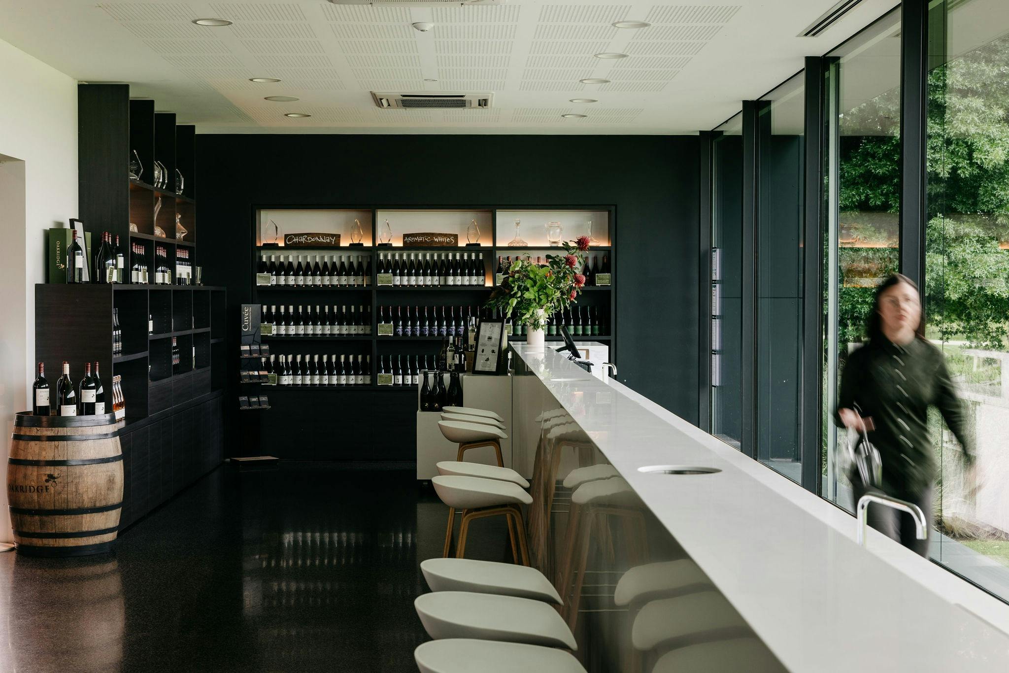The long bar of Oakridge Cellar Door, Yarra Valley
