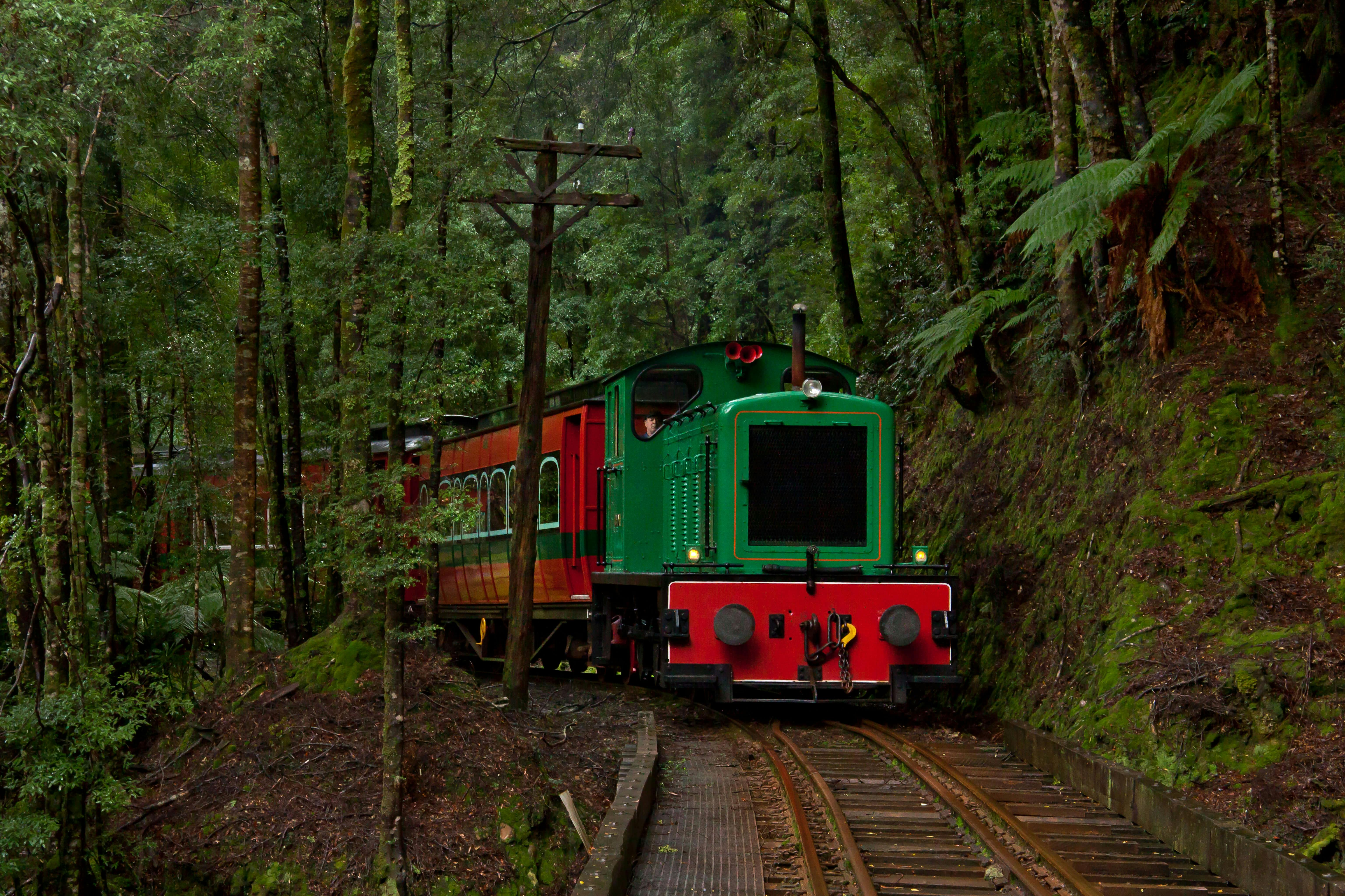 Diesel locomotive travels along the railway