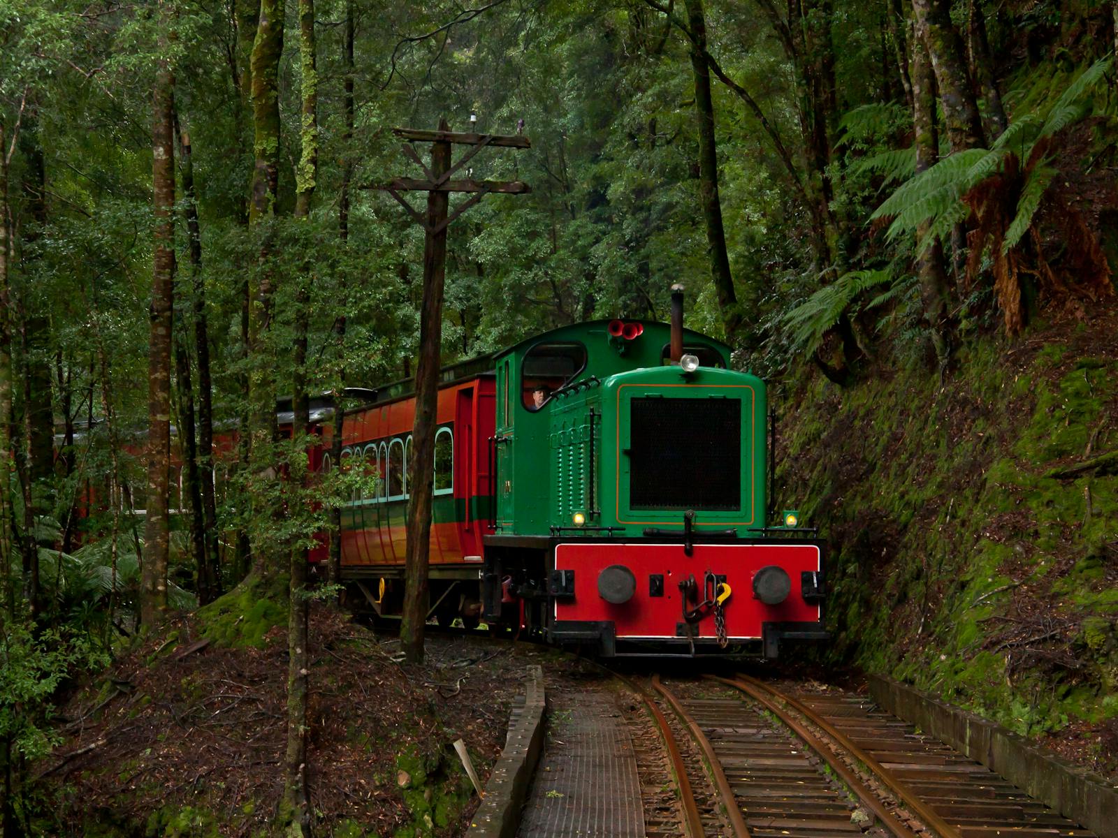 Diesel locomotive travels along the railway