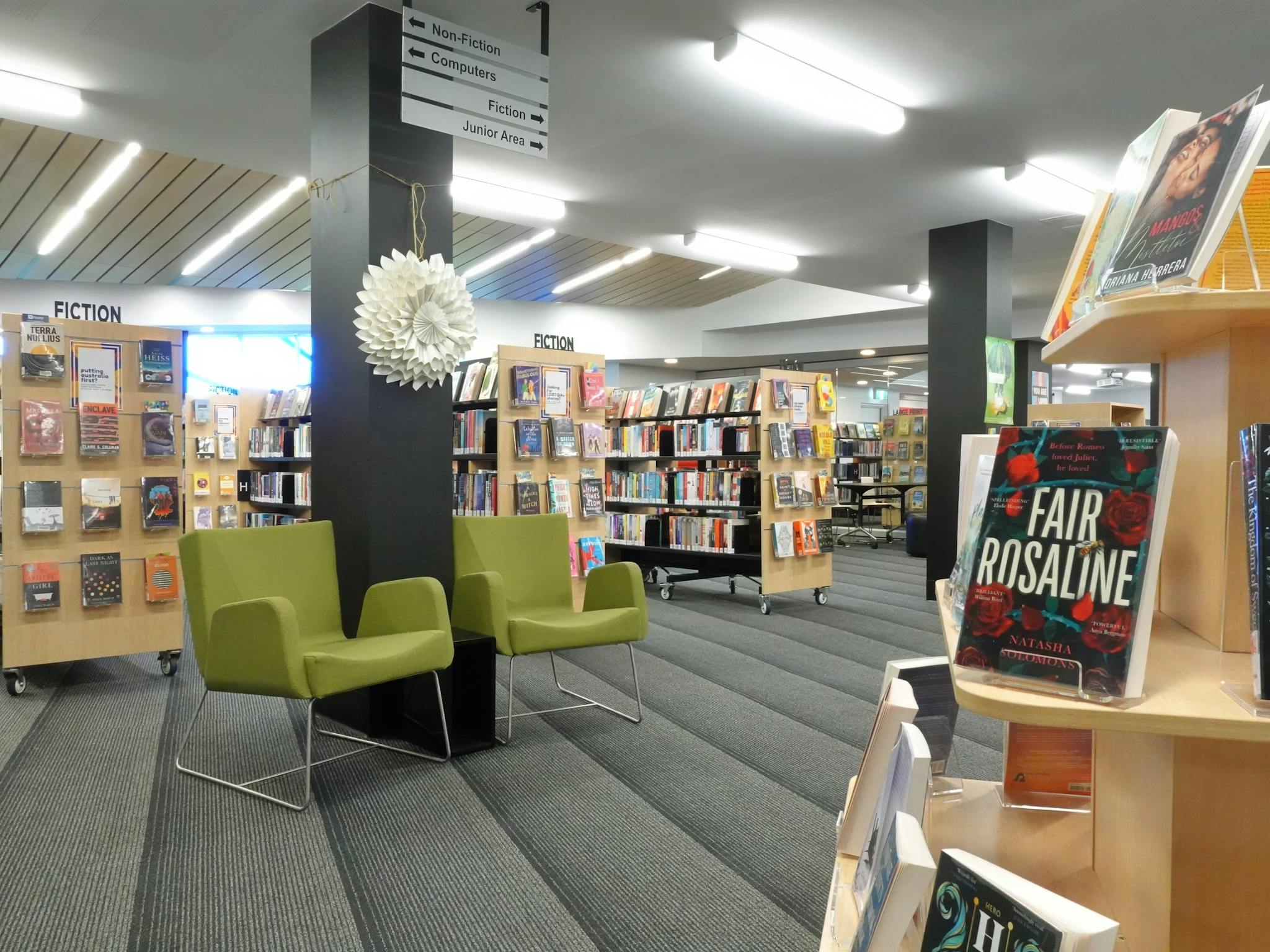 Green chairs found in the adult section of the Benalla Library