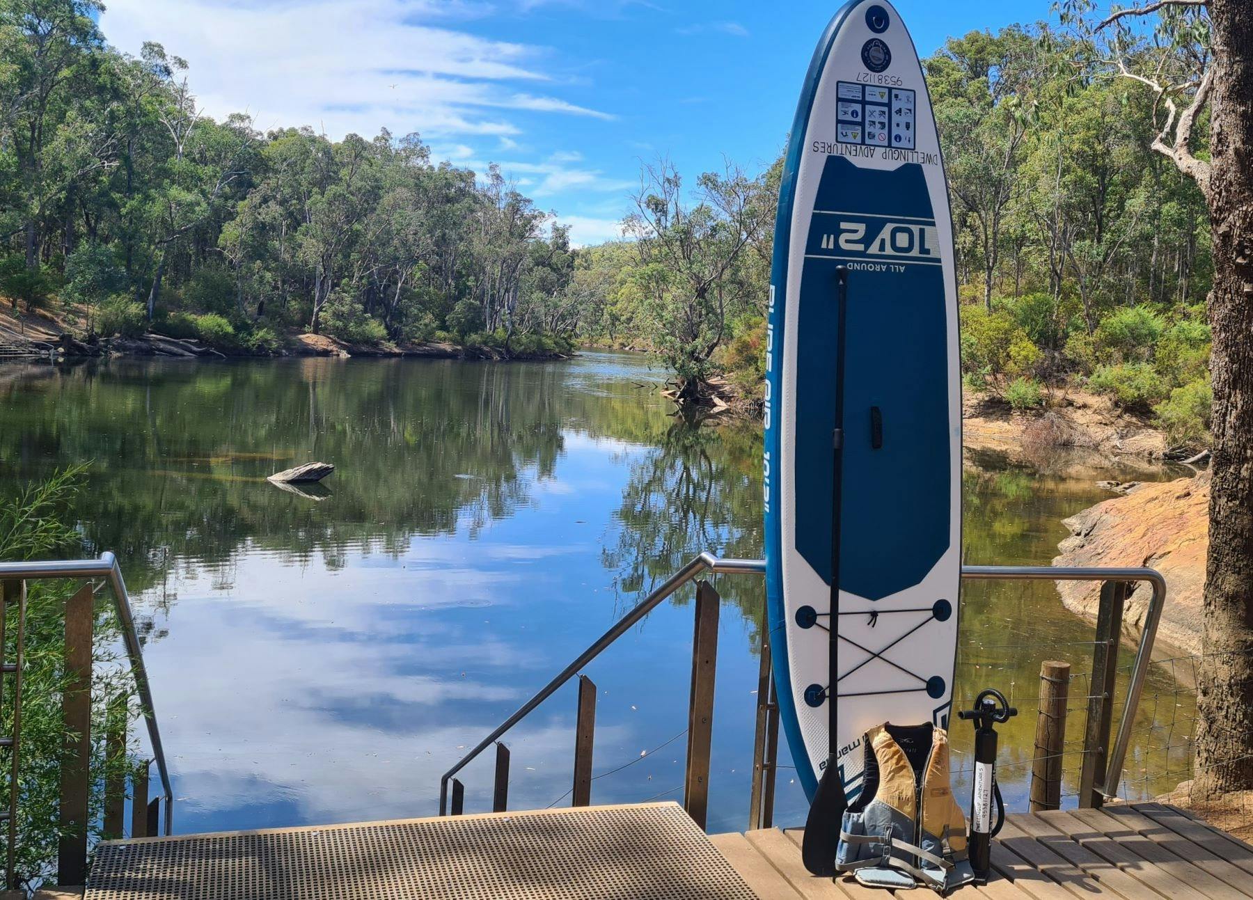 SUP board at Dwaarlindjirraap, Lane Poole Reserve.