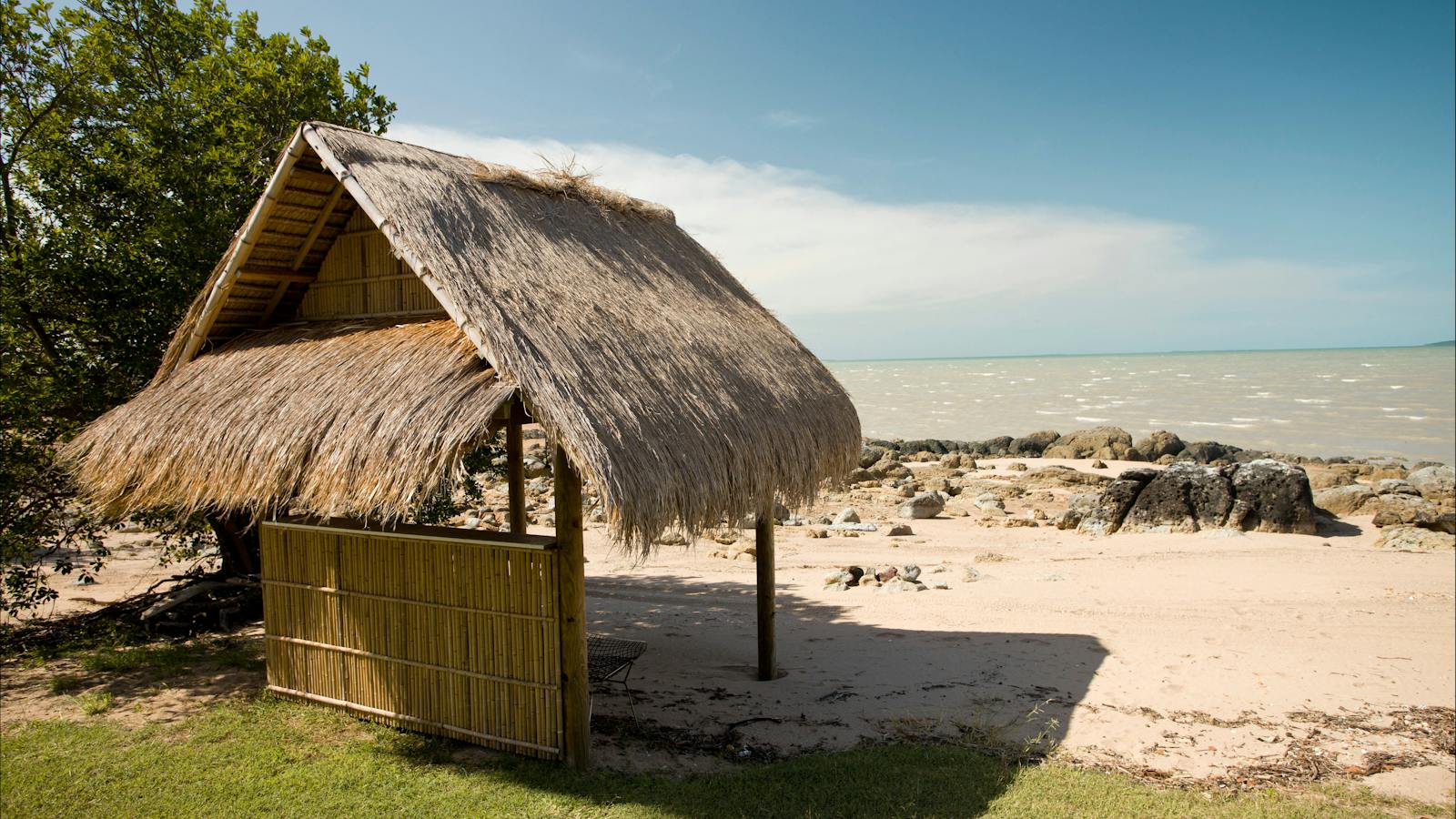 Islander Hut with Clairview beach in the background