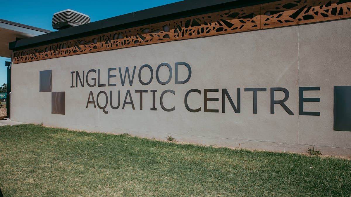 The facade of the Inglewood Aquatic Centre and signage