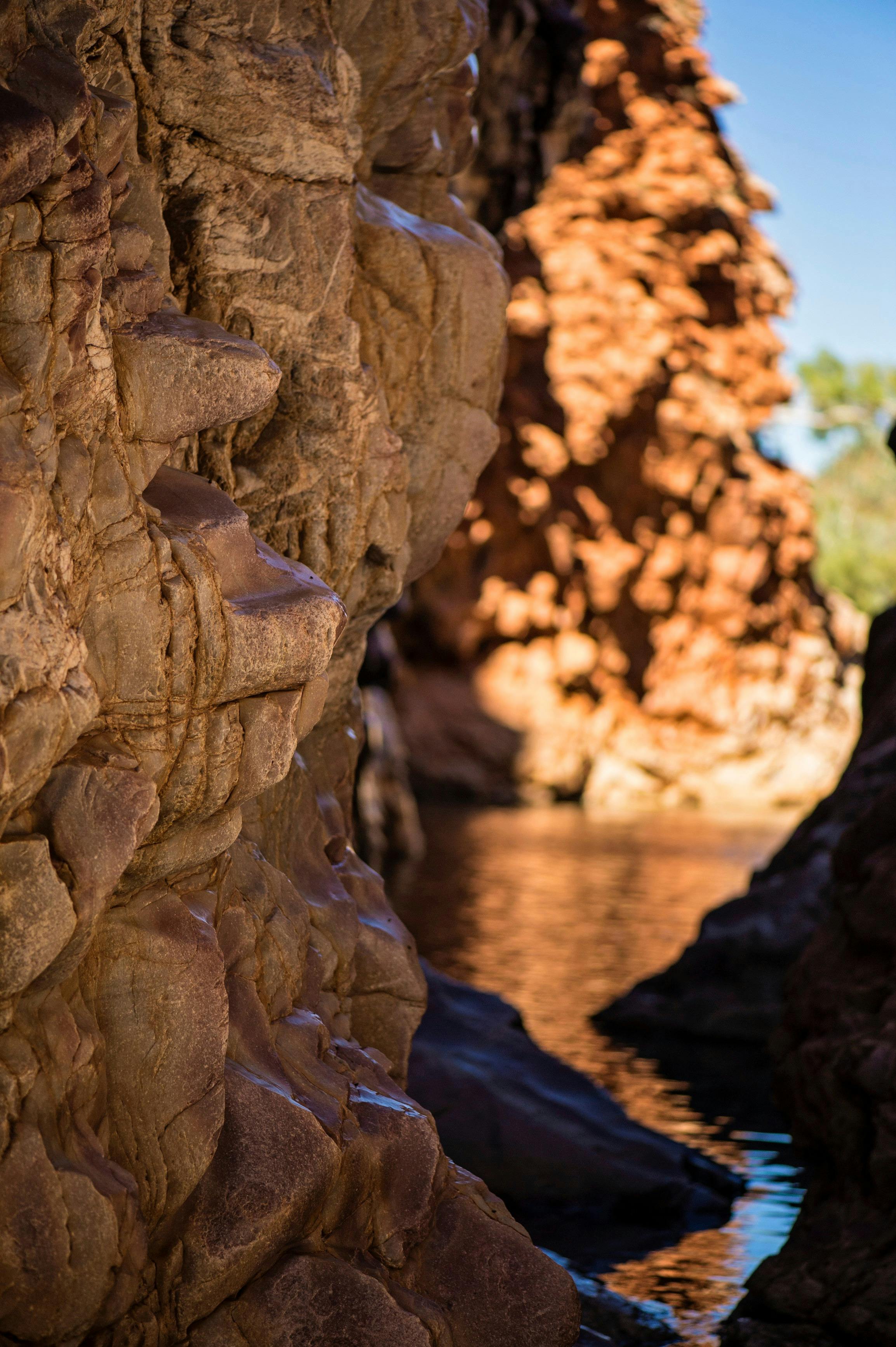 Looking through the red stone cliffs at Redbank Gorge