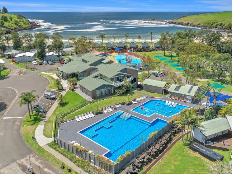 Aerial view of the resort pool at BIG4 Easts Beach Kiama Holiday Park
