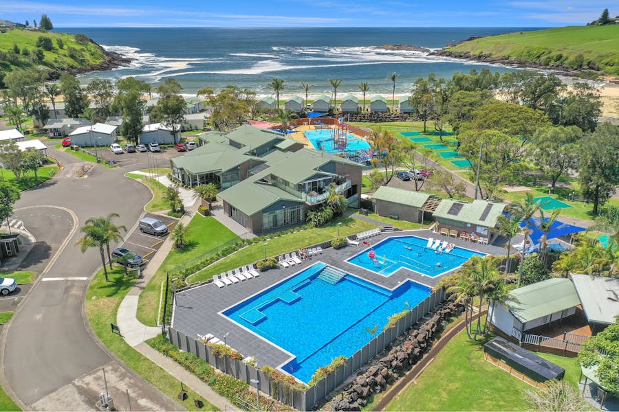 Aerial view of the resort pool at BIG4 Easts Beach Kiama Holiday Park