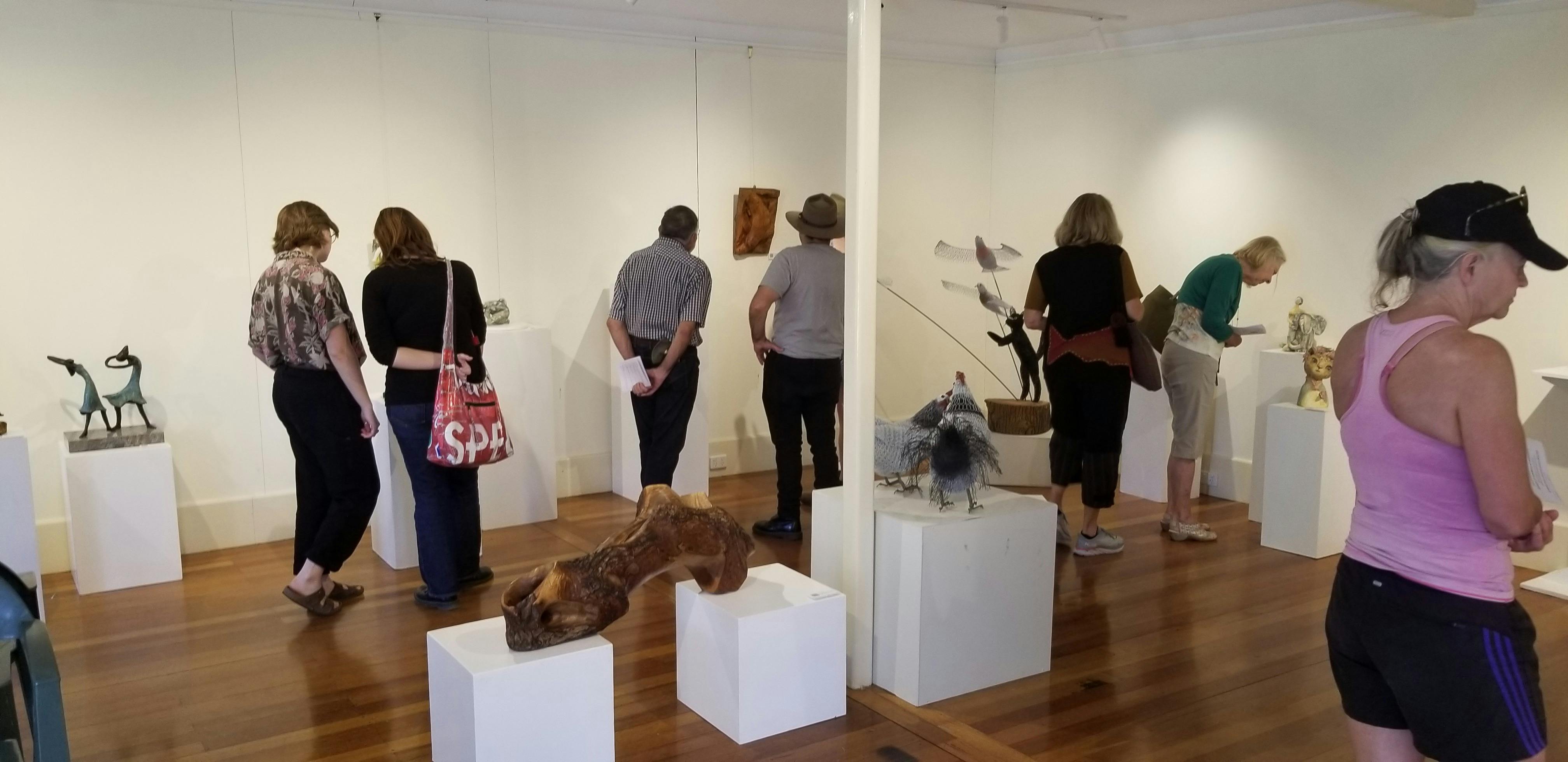 Viewing the sculpture exhibition Herring Island Gallery January 2023