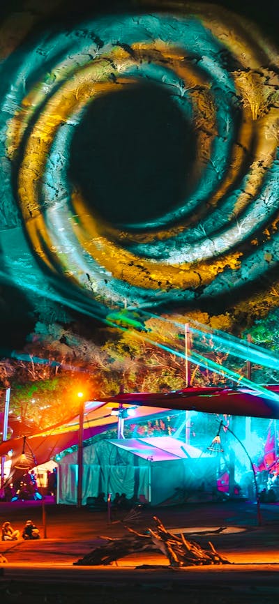 Art installations, light shows, night life.