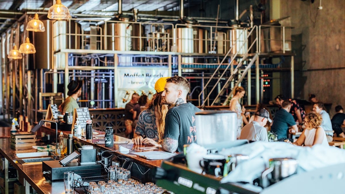 Enjoy award-winning beers just metres from the Moffat Beach Brewing Co brewhouse.