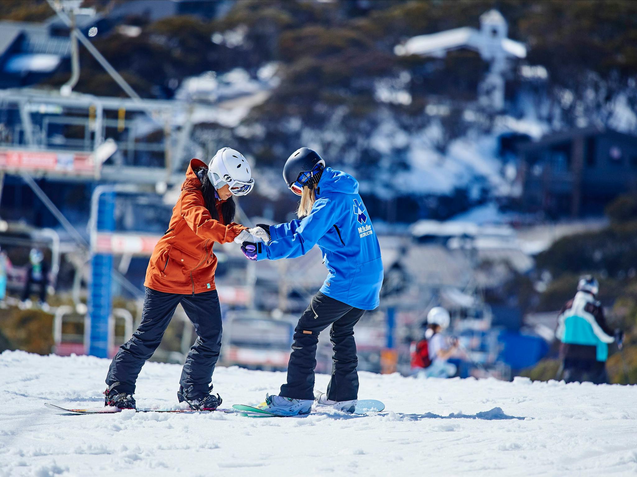 Enjoying a private snowboarding lesson