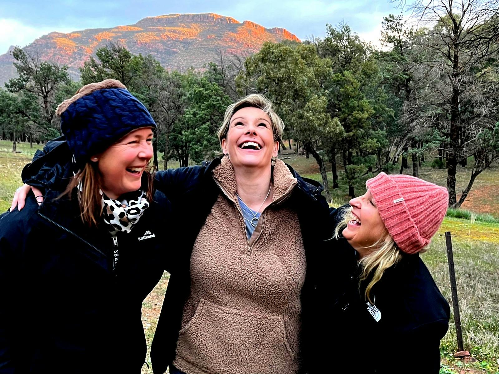 Laughing women at sunset on Wilpena Women's Weekend, Active Rest Retreats, Wilpena Pound Resort