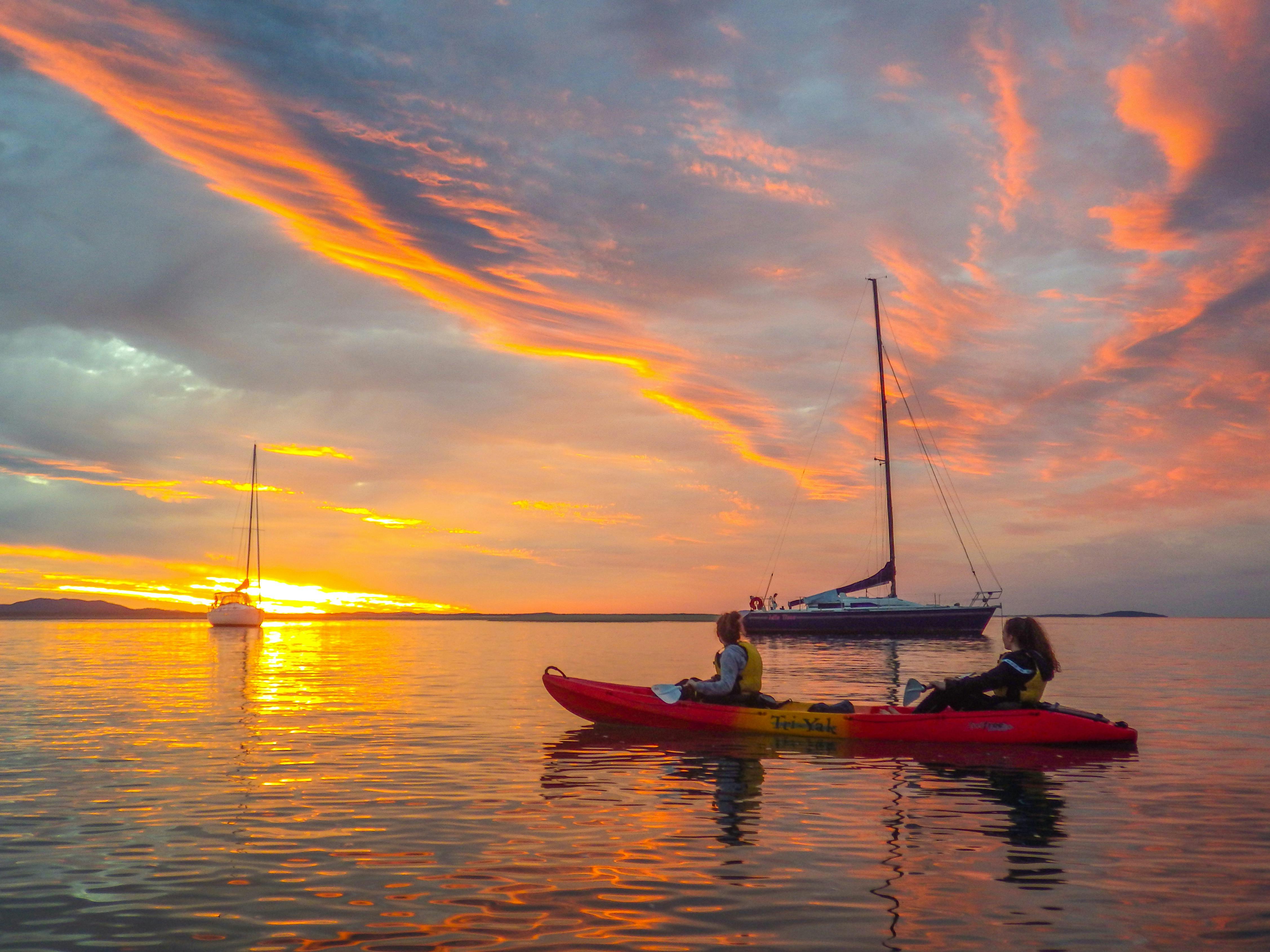 Watching an ocean sunset from a kayak in 1770