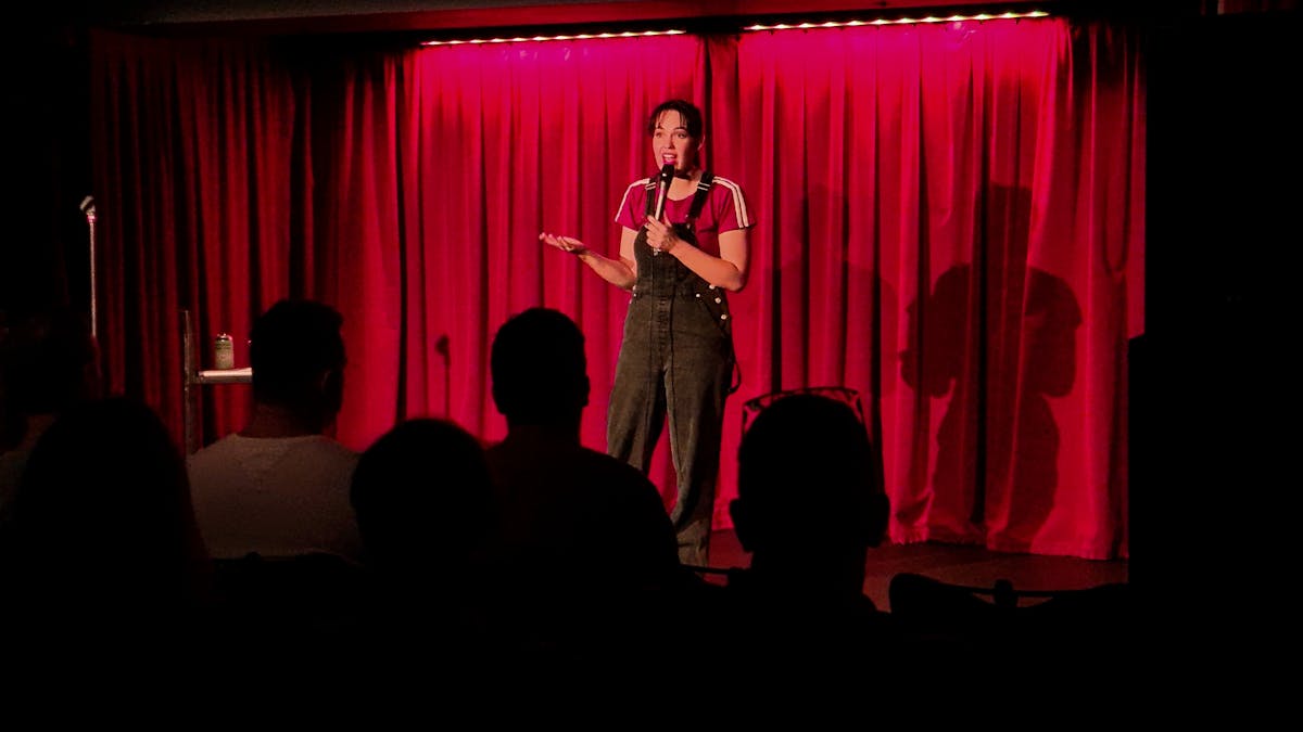 Bec Charlwood performing at Comedy Underground for Based Comedy at HOTA