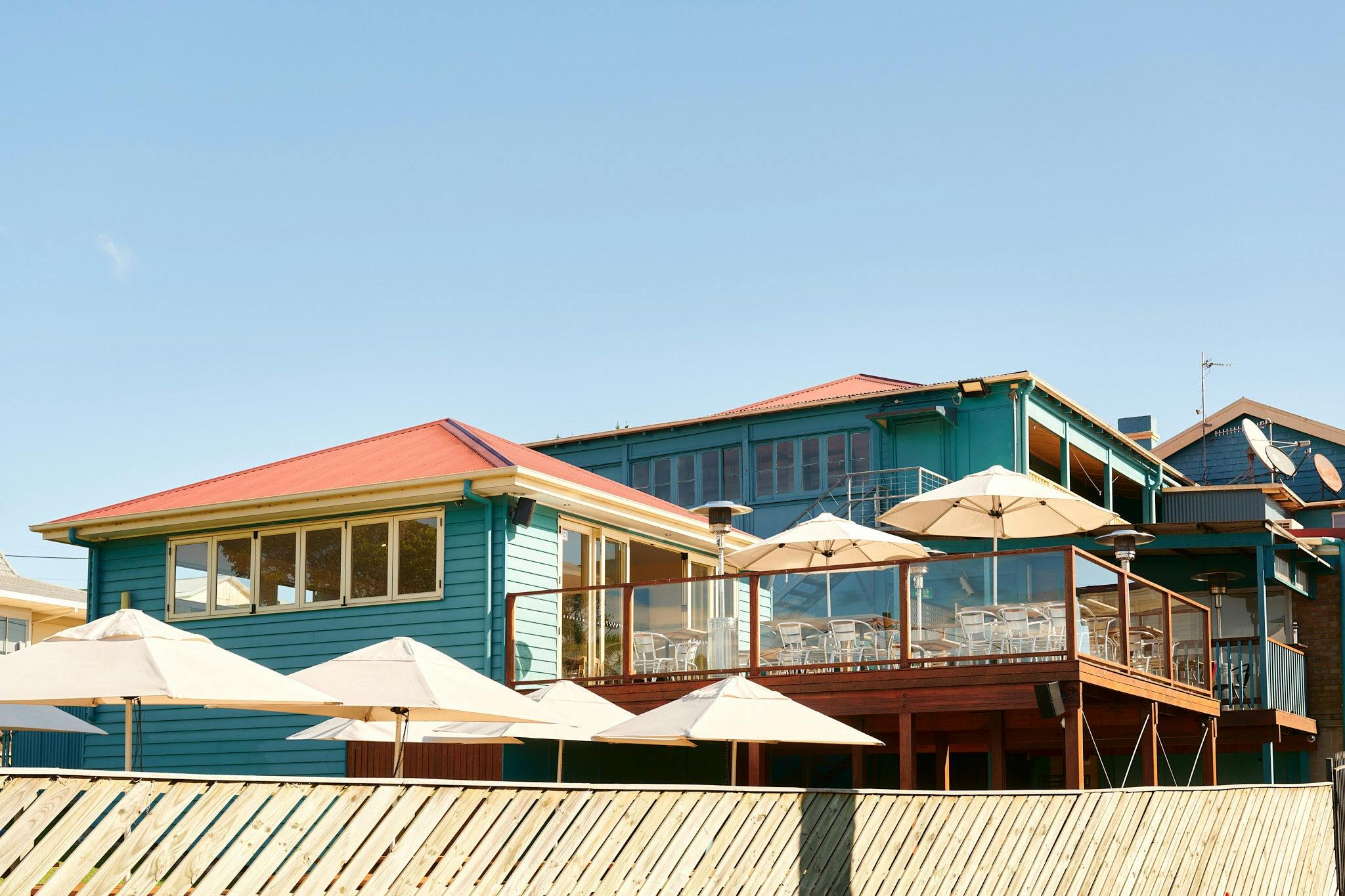 An exterior shot of the venue, showing the classic blue colour.