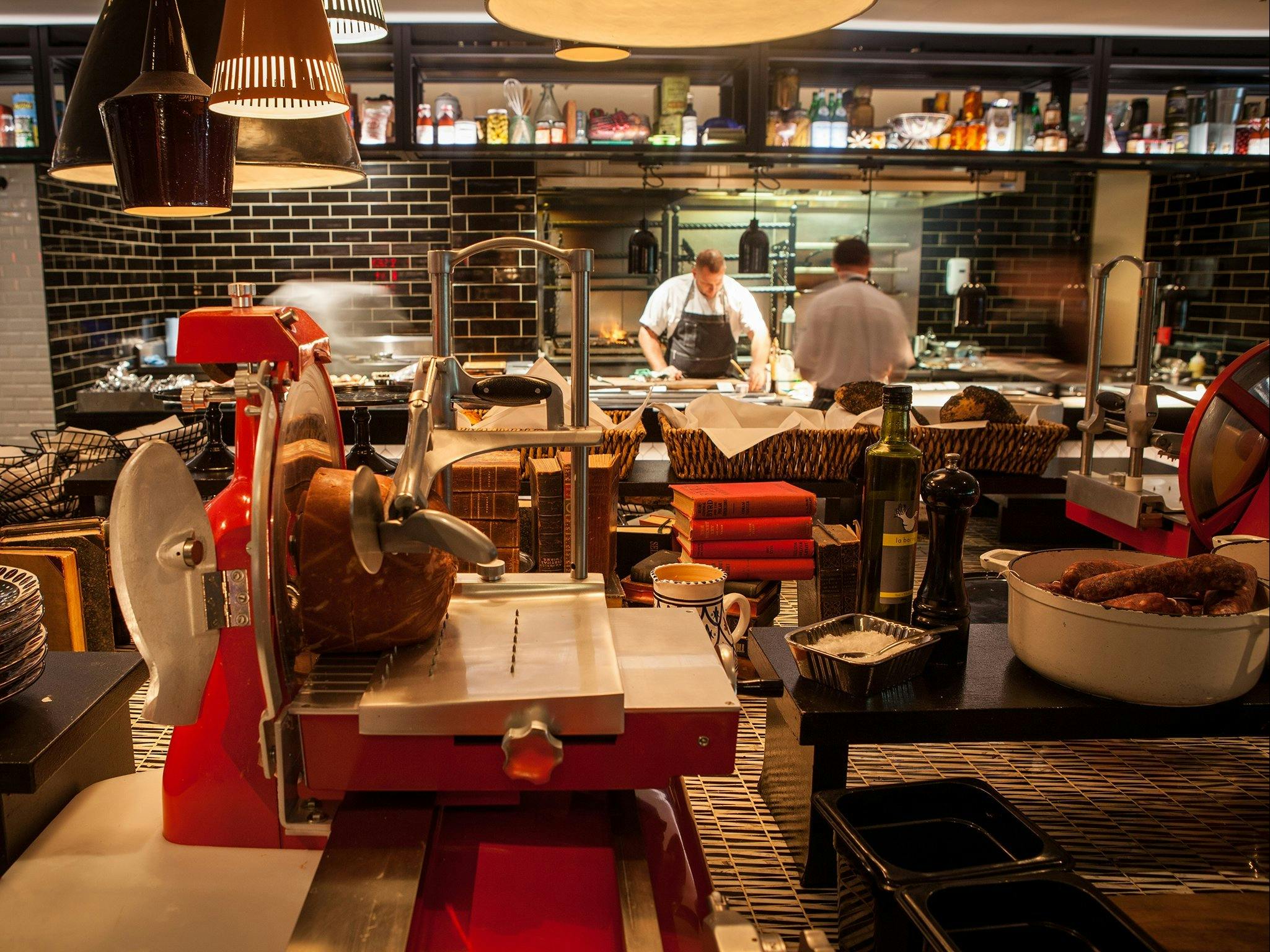 Buffet with meats and breads