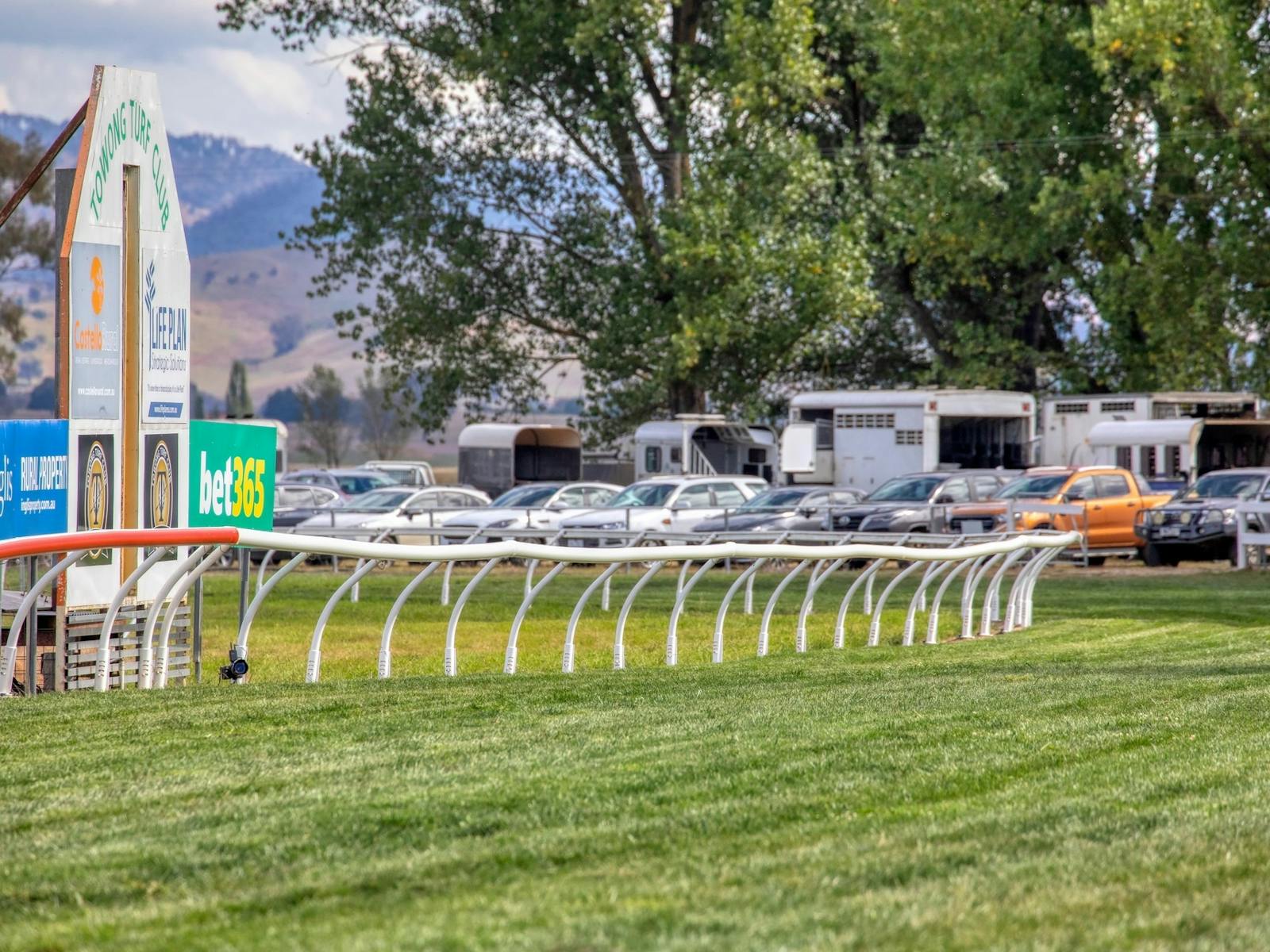 The lush green grass of the Towong Turf Club Racetrack