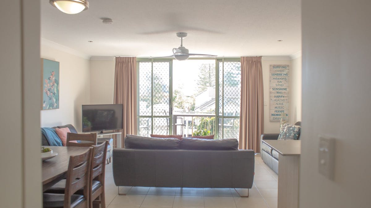 Living area leading to north facing balcony