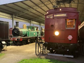 Suburban trains: 19th Century steam loco E236 and 20th Century electric 'red rattler' carriage 8M