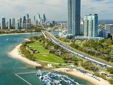 Skyline view of the Gold Coast from the Broadwater Parklands