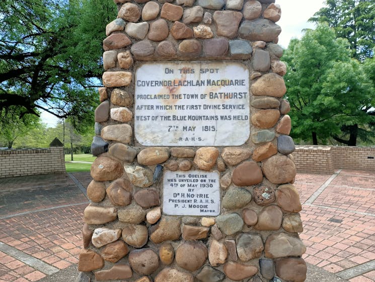 Plaque on the Cairn denotes the occasion of the Cairn's dedication.
