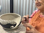 Jenny decorating her knitting bowl