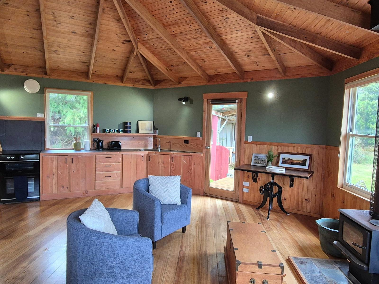 Interior of the Cottage with views to the BBQ area