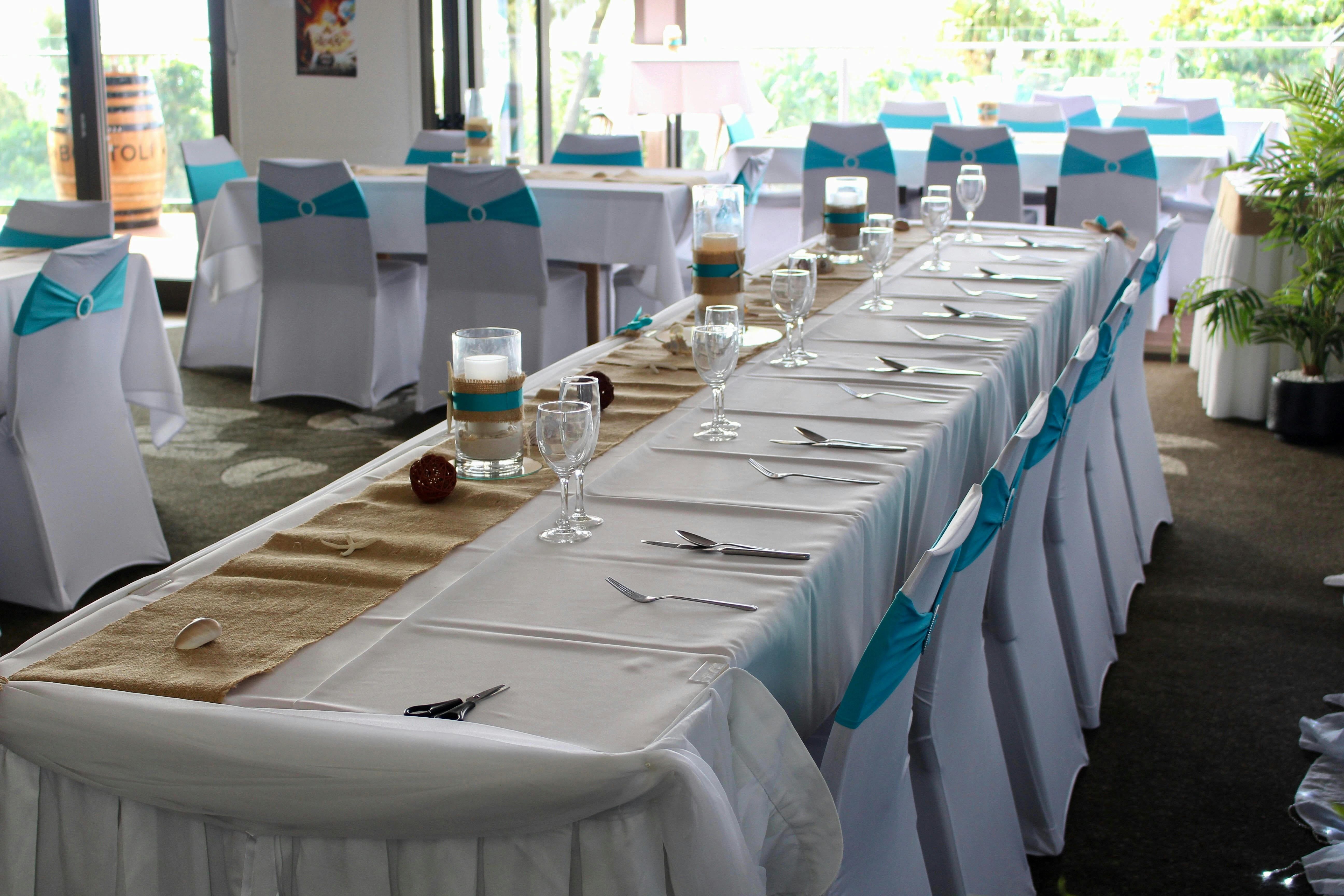 Dining room all dressed up and ready for a function by Mel from Jazera's Party & Events