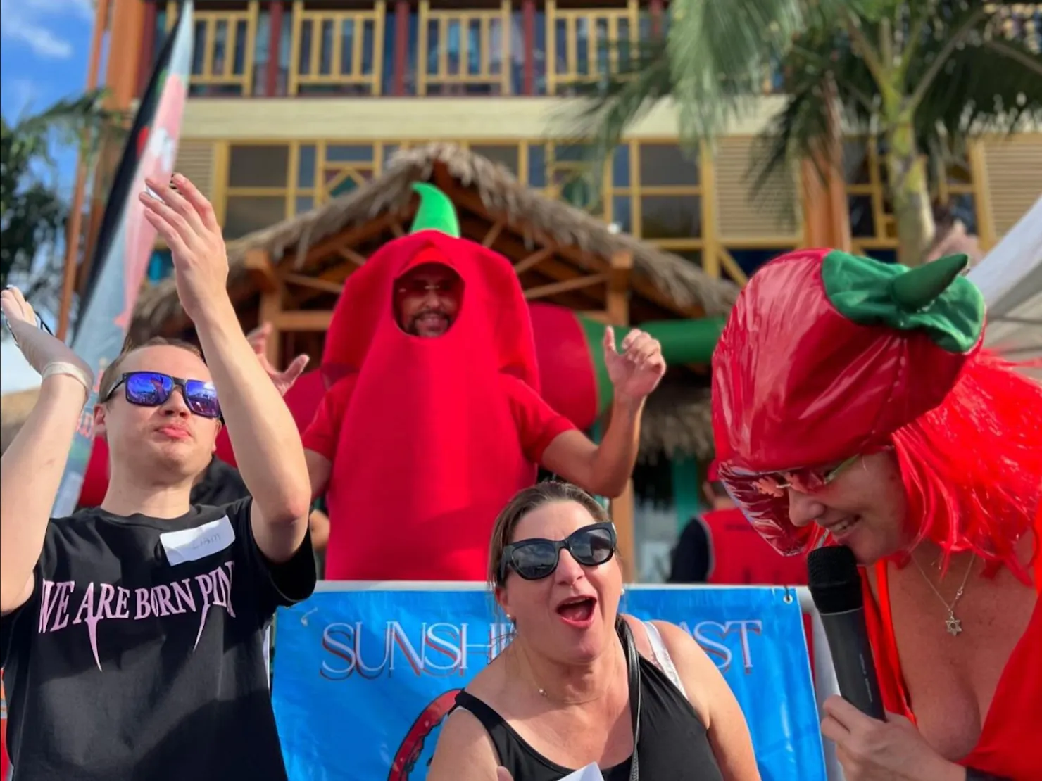 People dressed as chillies having fun