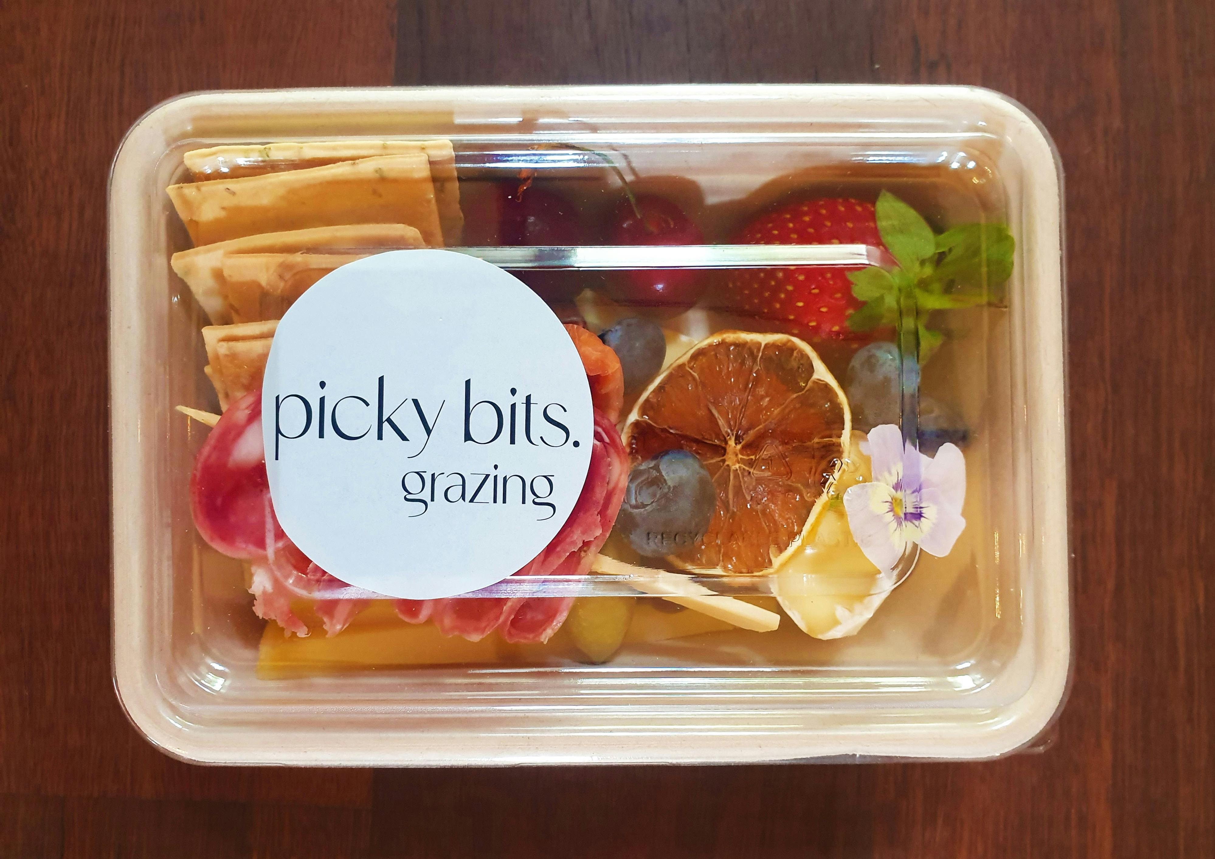 Picky Bits Grazing Box with cheese, crackers and fruit